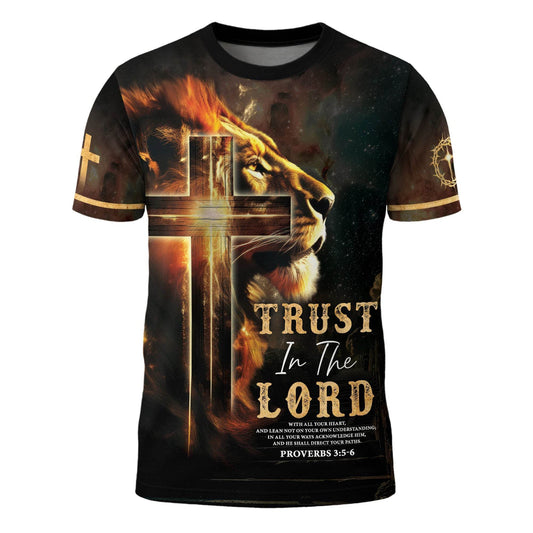 Trust In The Lord Proverbs 3:5-6 Lion And Cross T-Shirt