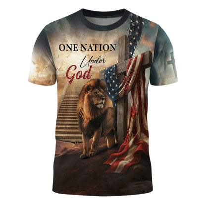 One Nation Under God Lion Cross Heaven Stairs T-Shirt