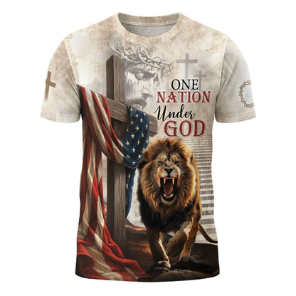 One Nation Under God American Flag Lion Christian T-Shirt