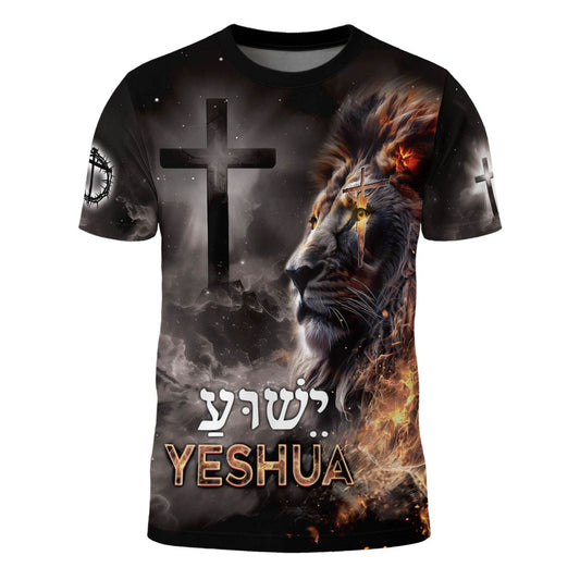 Yeshua Lion of Judah & Fiery Cross Christian T-Shirt