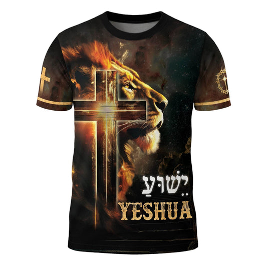 Yeshua Lion of Judah & Radiant Cross Christian T-Shirt
