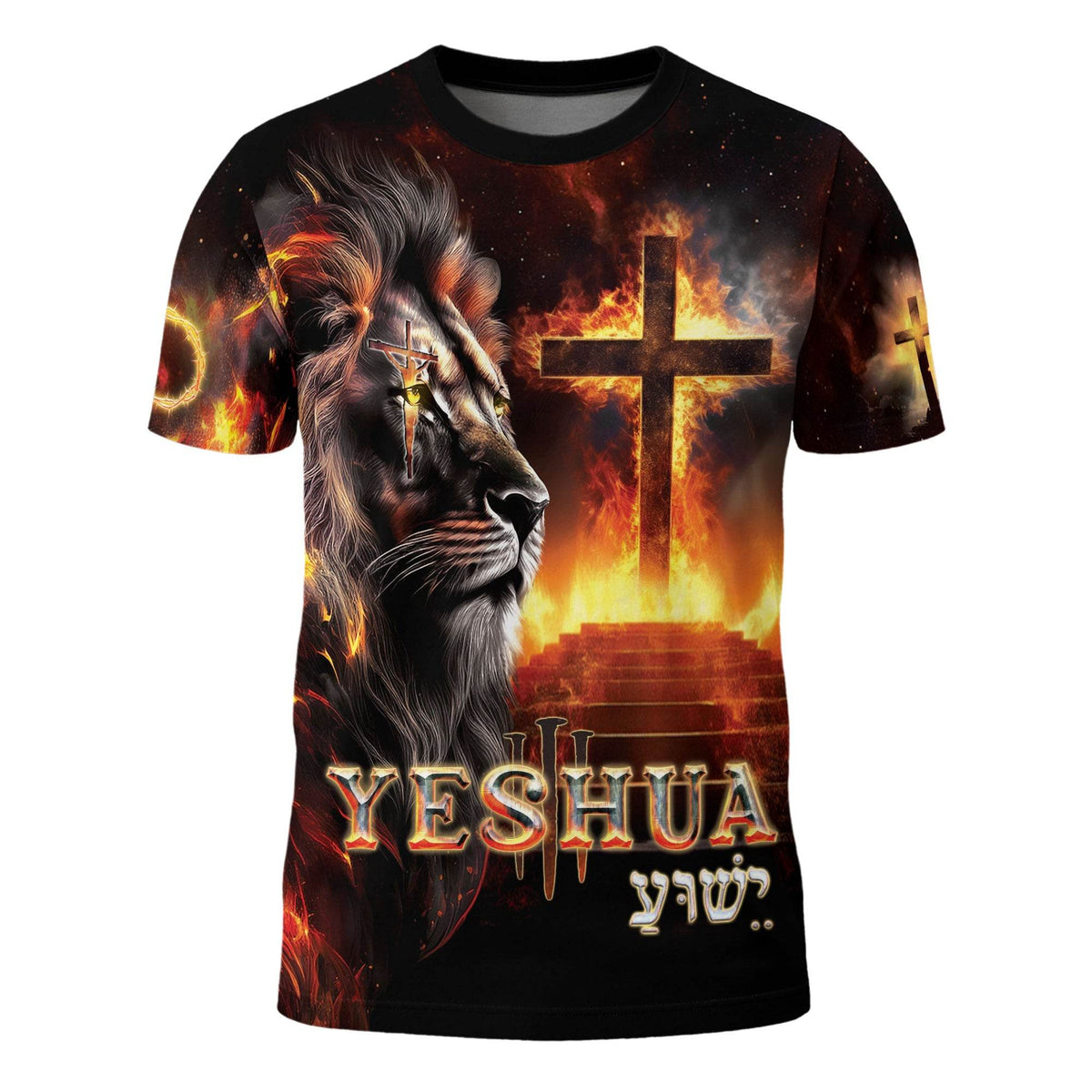 Yeshua Lion of Judah Fiery Cross Christian T-Shirt