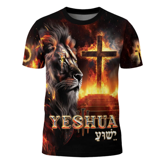 Yeshua Lion of Judah Fiery Cross Christian T-Shirt