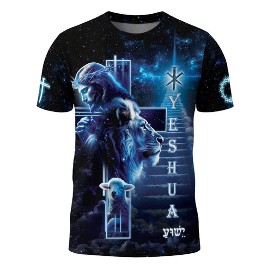 Yeshua Lion and Lamb Heavenly Cross Christian T-Shirt