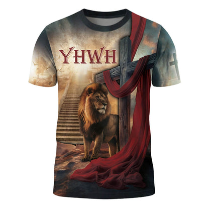 YHWH Lion & Cross Stairway to Heaven Christian T-Shirt