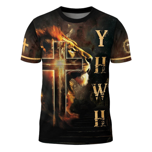 YHWH Lion of Judah Radiant Cross Christian T-Shirt