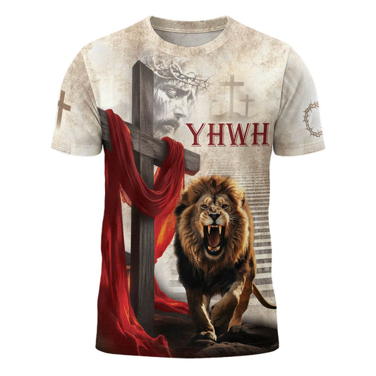 YHWH Jesus & Roaring Lion Cross Christian T-Shirt