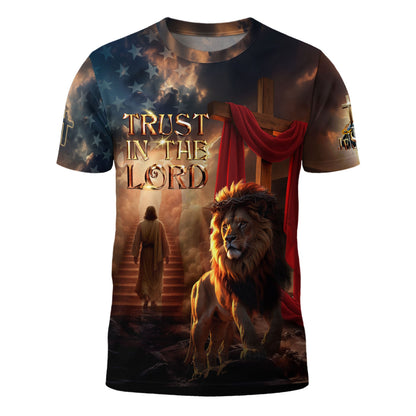 Trust In The Lord Lion and Lamb Cross Christian Faith T-Shirt