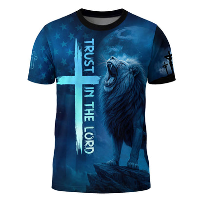 Trust In The Lord Blue Cross & Lion Design T-Shirt