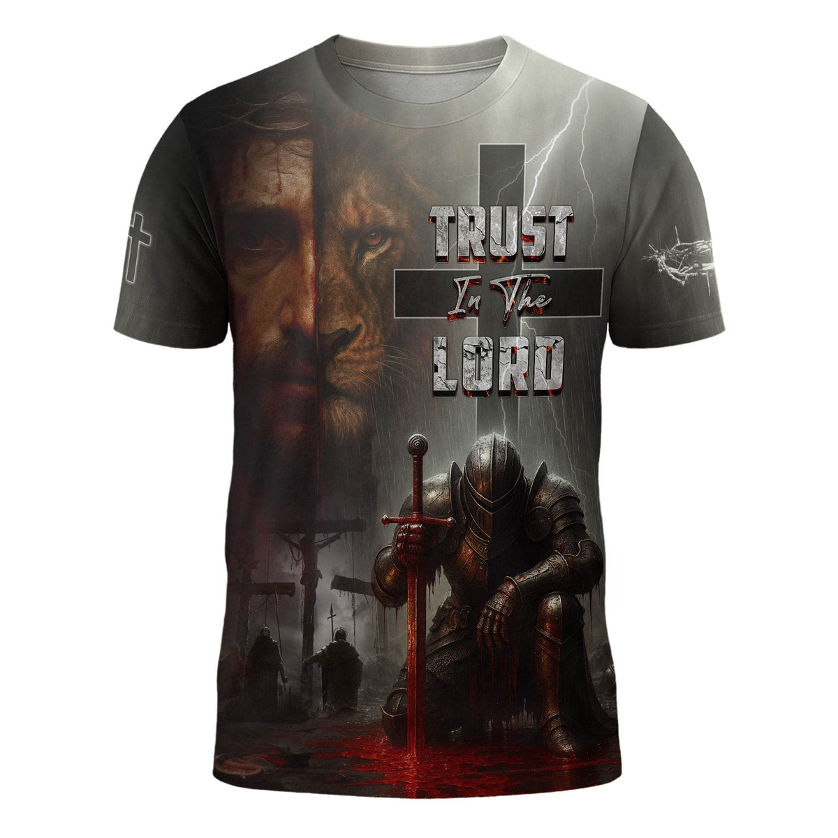 Trust In The Lord Knight & Lion Christian Cross T-Shirt