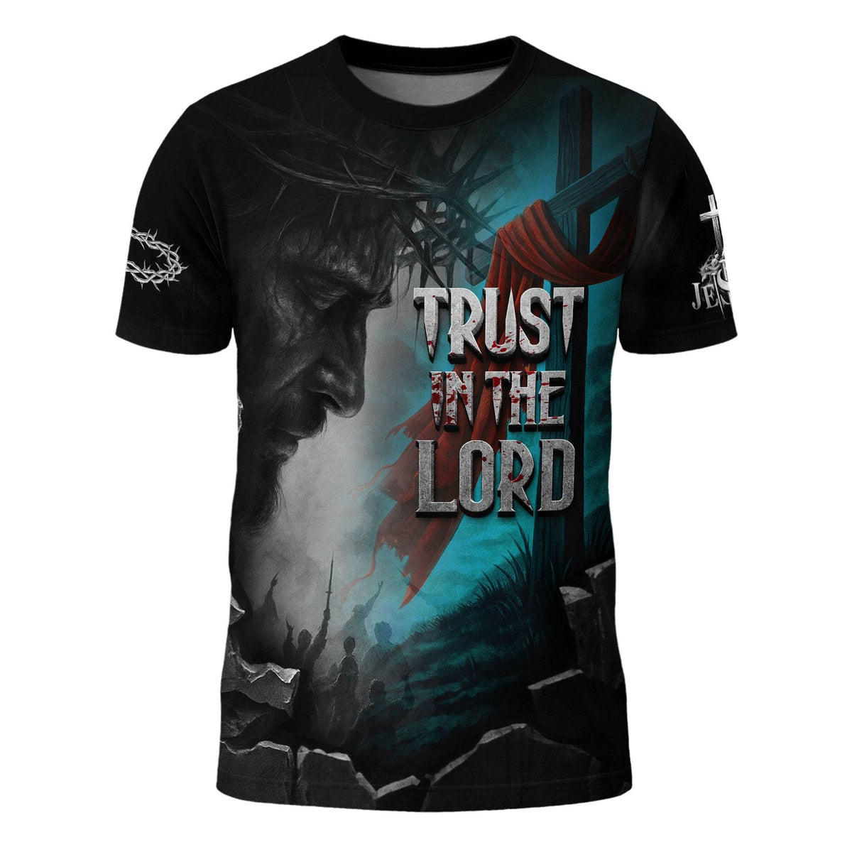 Trust In The Lord Cross & Lion Design T-Shirt