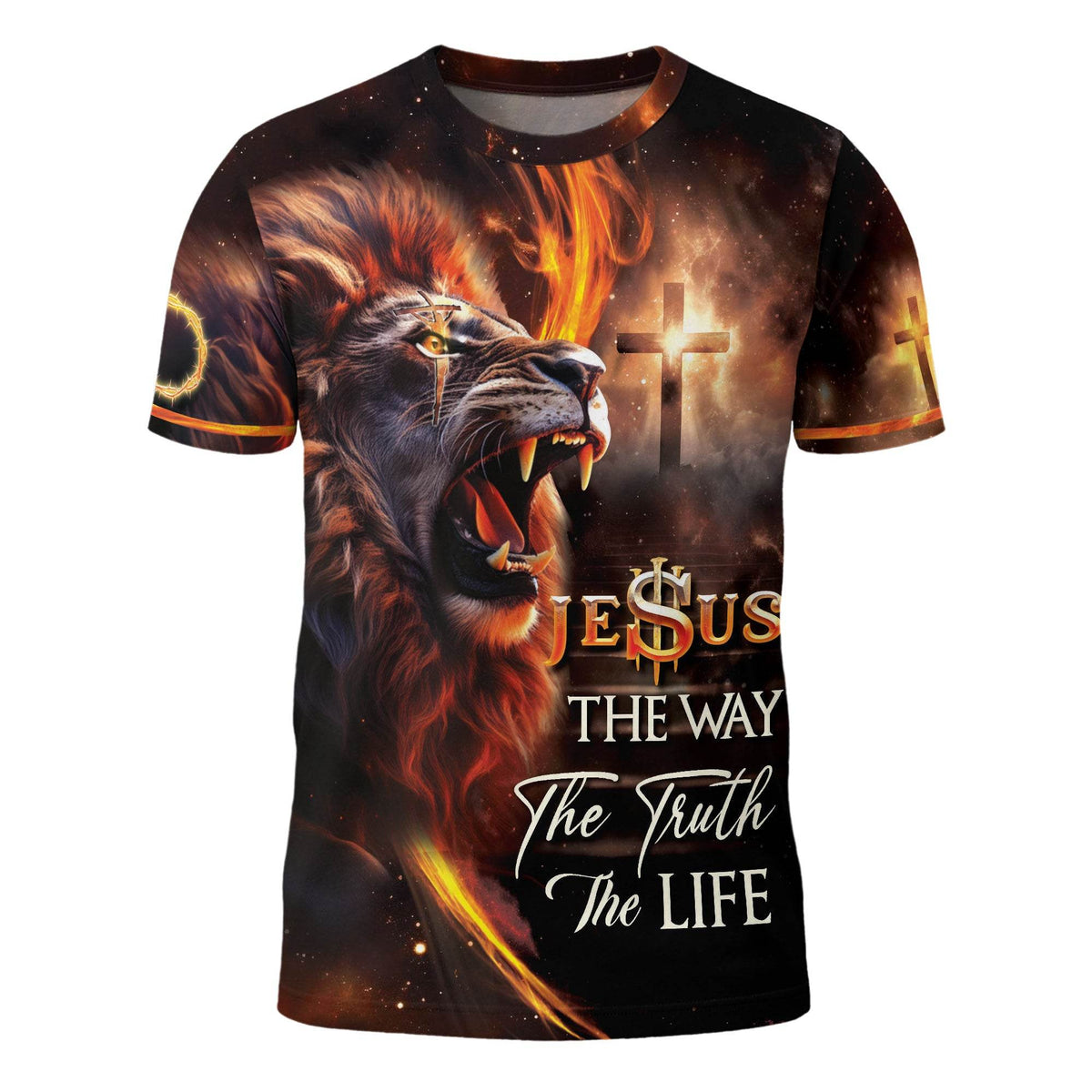 Jesus The Way The Truth The Life Cross & Lion Fire T-Shirt