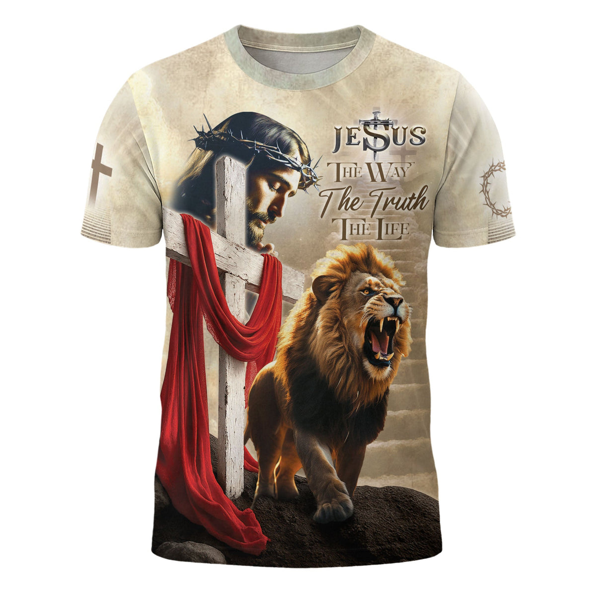 Jesus The Way The Truth The Life Lion Cross Christian T-Shirt