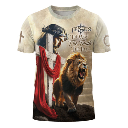 Jesus The Way The Truth The Life Lion Cross Christian T-Shirt