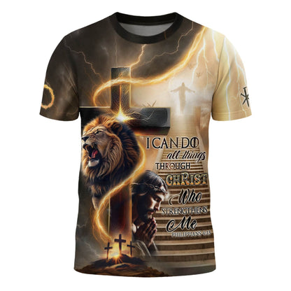 I Can Do All Things Through Christ Lion Cross Lightning T-Shirt