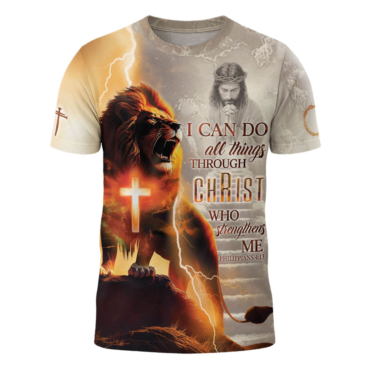 I Can Do All Things Through Christ Lightning Cross & Lion T-Shirt