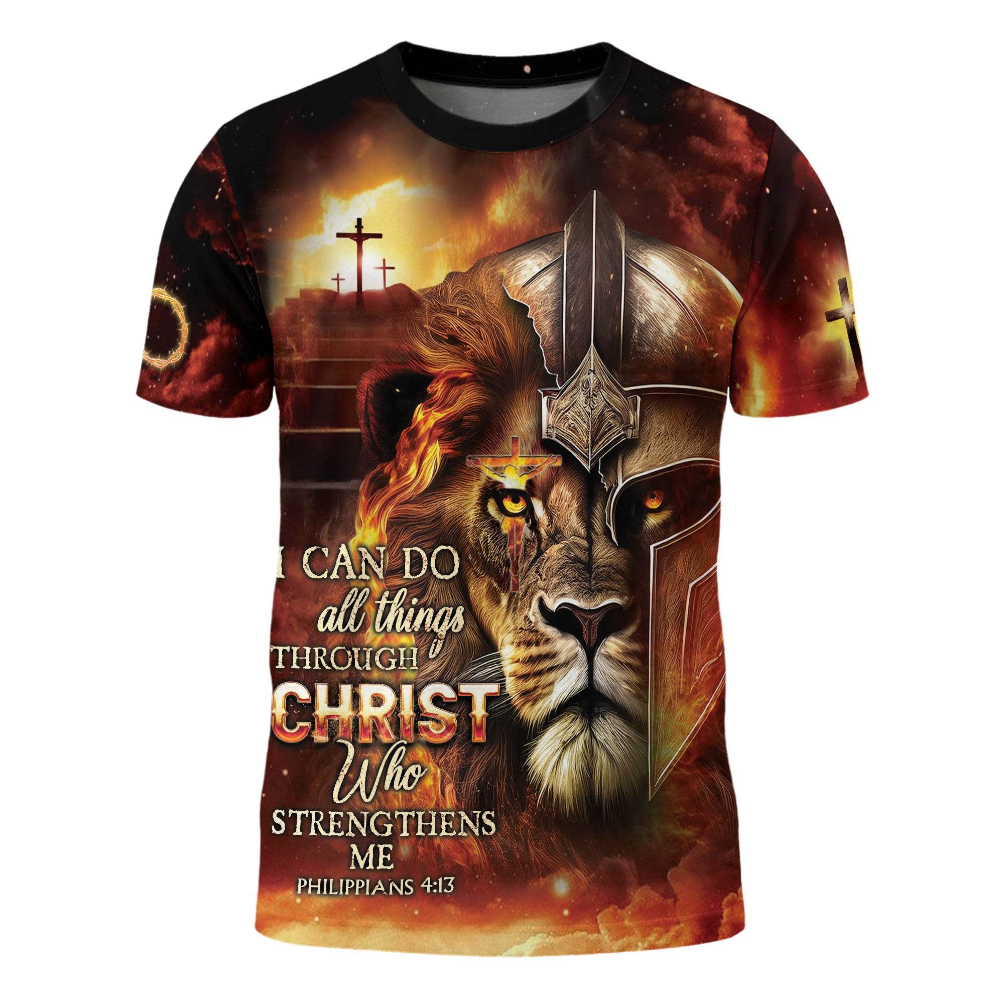 I Can Do All Things Through Christ Lion Warrior Cross T-Shirt