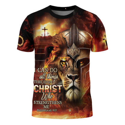 I Can Do All Things Through Christ Lion Warrior Cross T-Shirt