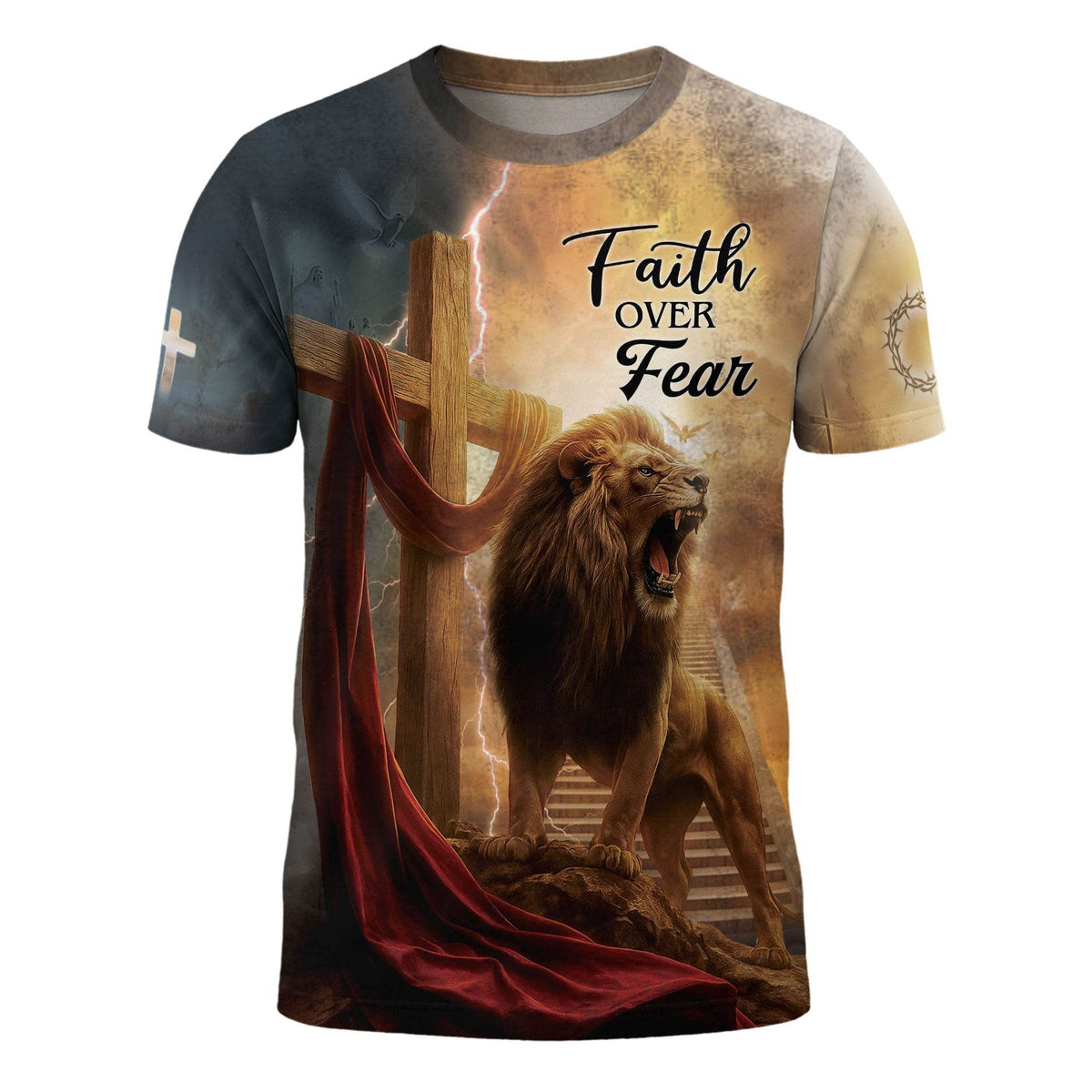 Faith Over Fear Lion Cross Christian T-Shirt