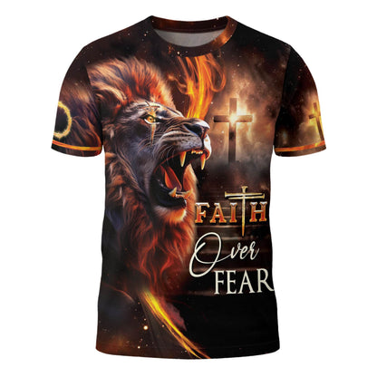 Faith Over Fear Fiery Lion & Cross Christian T-Shirt