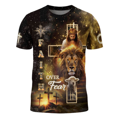 Faith Over Fear Golden Cross Christian T-Shirt