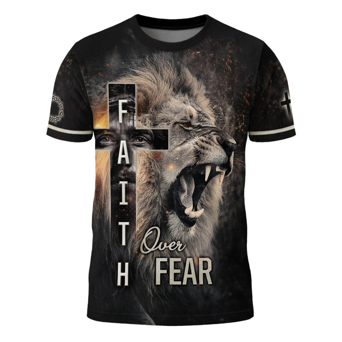 Roaring Lion & Cross Faith Over Fear Christian T-Shirt