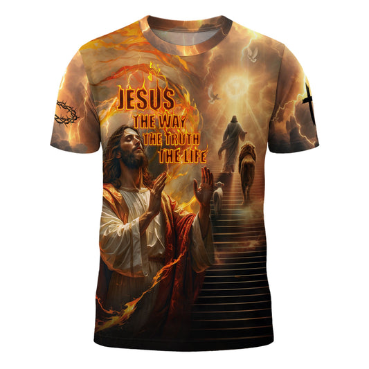 Jesus The Way The Truth The Life Lion and Lamb Fire Christian T-Shirt