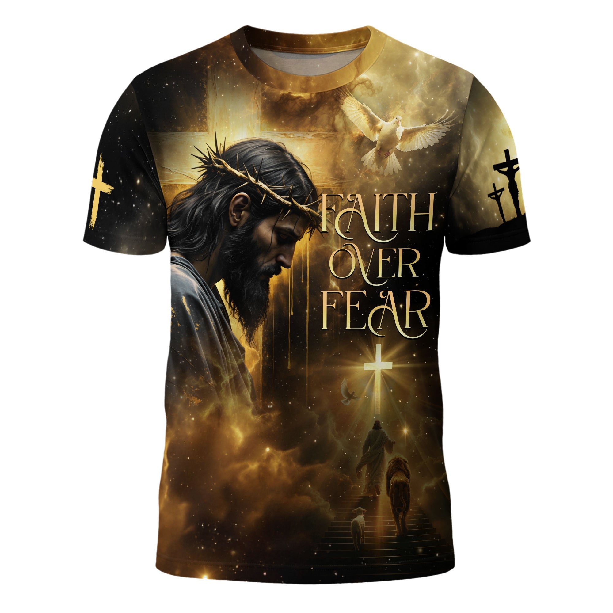 Faith Over Fear Lion of Judah Christian T-Shirt – Golden Glory Edition