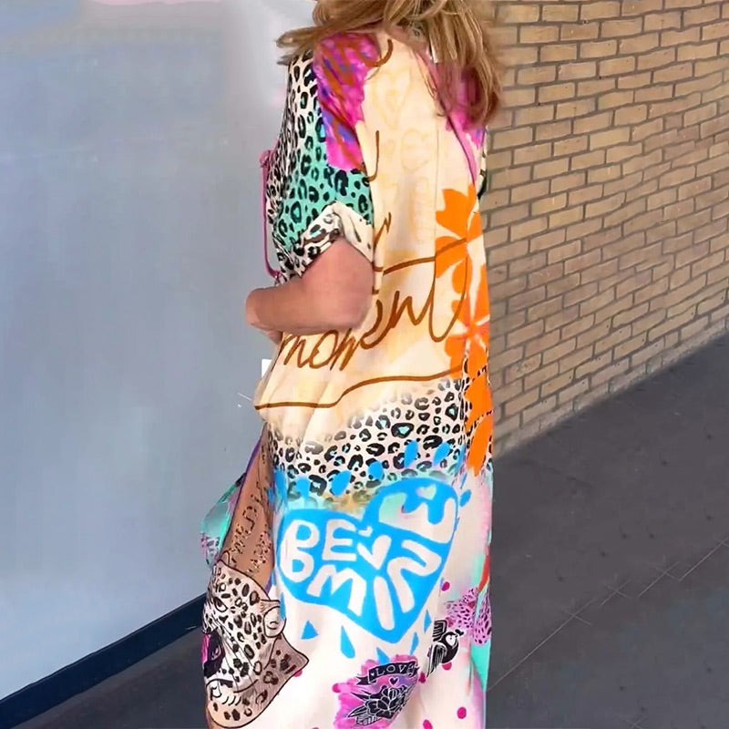 🔥2025 HOT SALE🔥🥰 V-Neck Printed Loose Dress