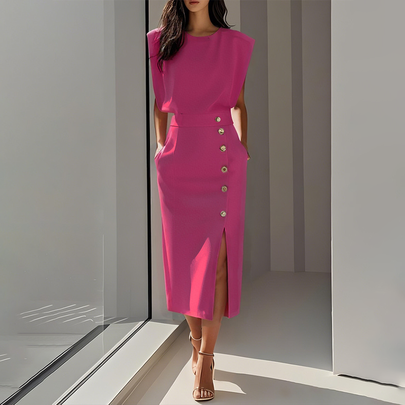 Slit Midi Skirt – Draped Fabric with a Slight Waist Tuck, Elegant & Versatile ✨