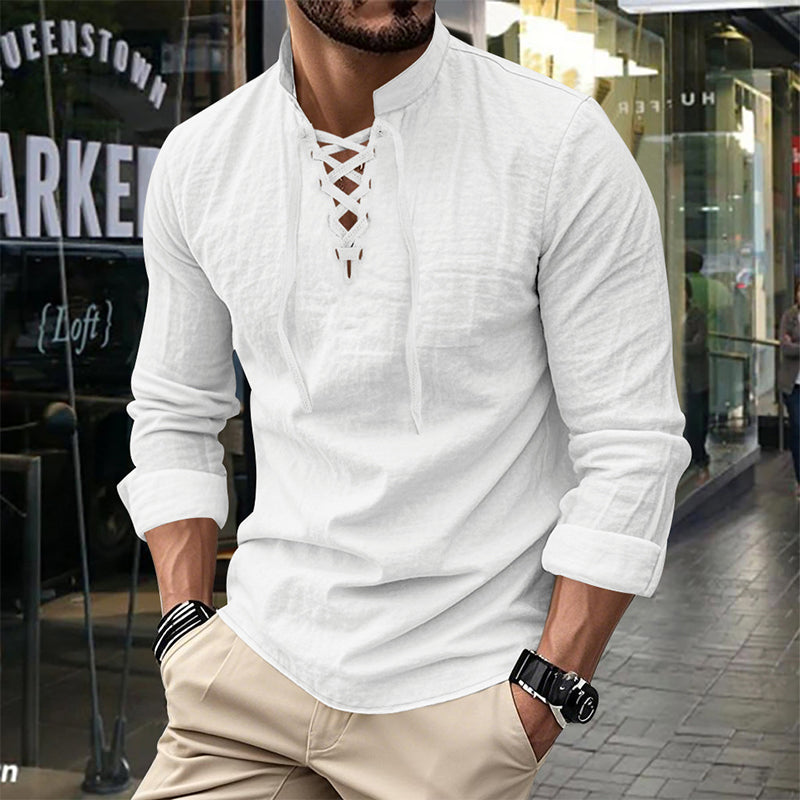 Men’s Casual Henley Shirt – Lightweight Breathable Lace-Up Collar Top