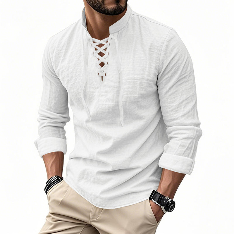 Men’s Casual Henley Shirt – Lightweight Breathable Lace-Up Collar Top