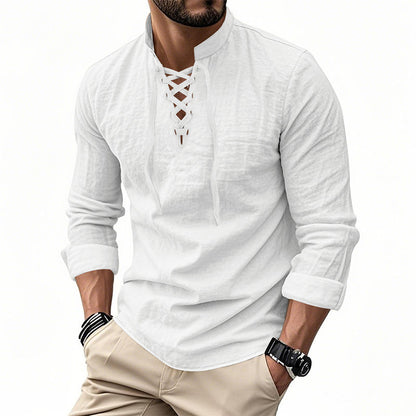 Men’s Casual Henley Shirt – Lightweight Breathable Lace-Up Collar Top