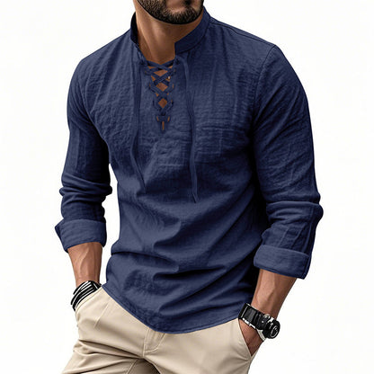 Men’s Casual Henley Shirt – Lightweight Breathable Lace-Up Collar Top