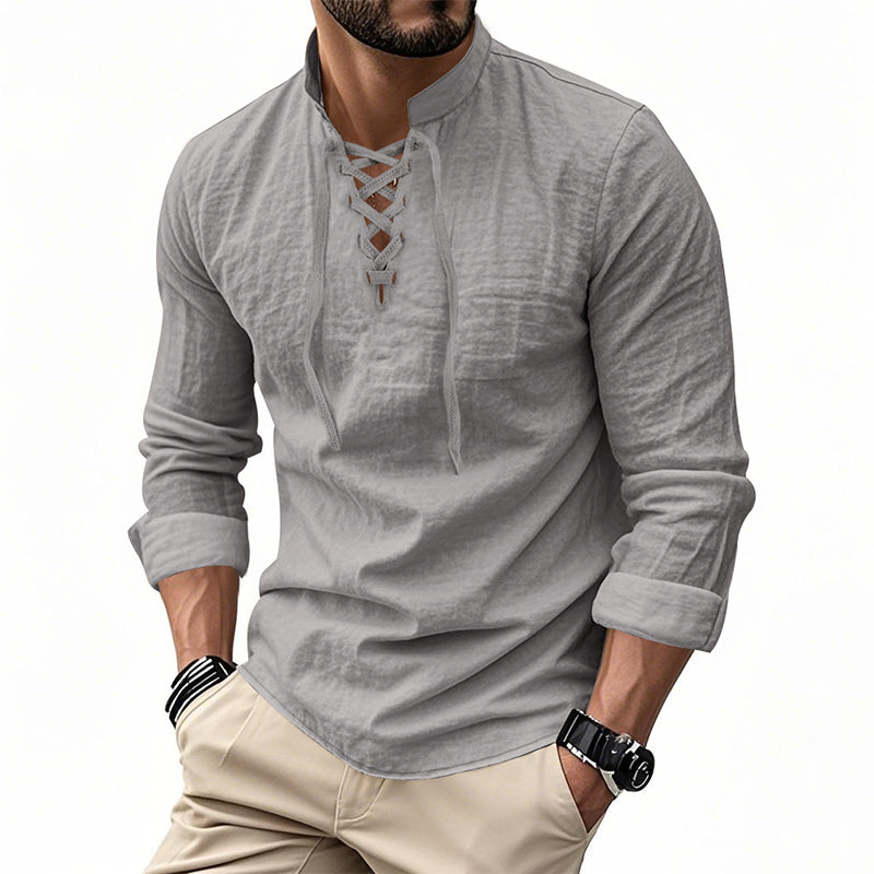 Men’s Casual Henley Shirt – Lightweight Breathable Lace-Up Collar Top