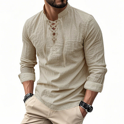 Men’s Casual Henley Shirt – Lightweight Breathable Lace-Up Collar Top
