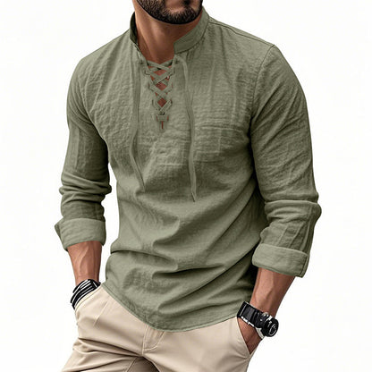 Men’s Casual Henley Shirt – Lightweight Breathable Lace-Up Collar Top