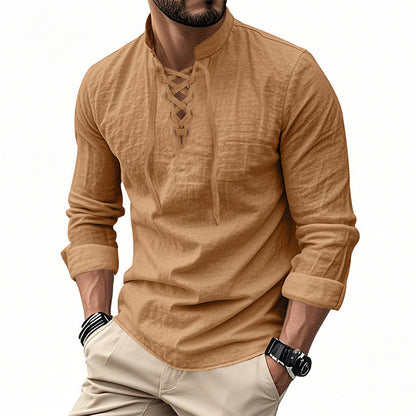Men’s Casual Henley Shirt – Lightweight Breathable Lace-Up Collar Top