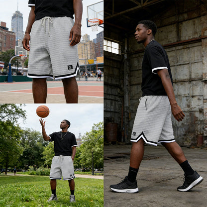 Drawstring Waist Sport Shorts with Striped Hem