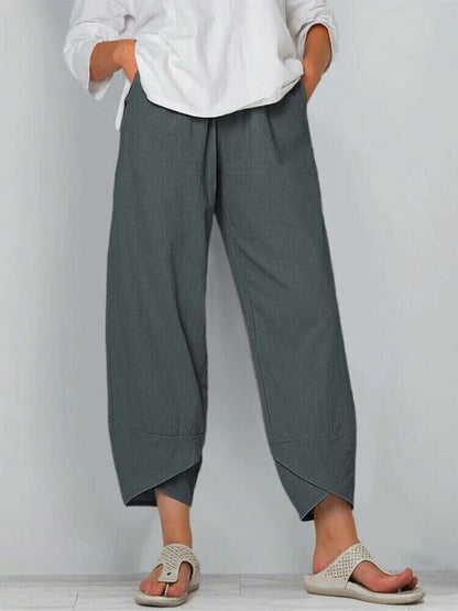 Vintage Asymmetrical Elastic Waist Pockets Pants