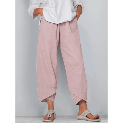 Vintage Asymmetrical Elastic Waist Pockets Pants