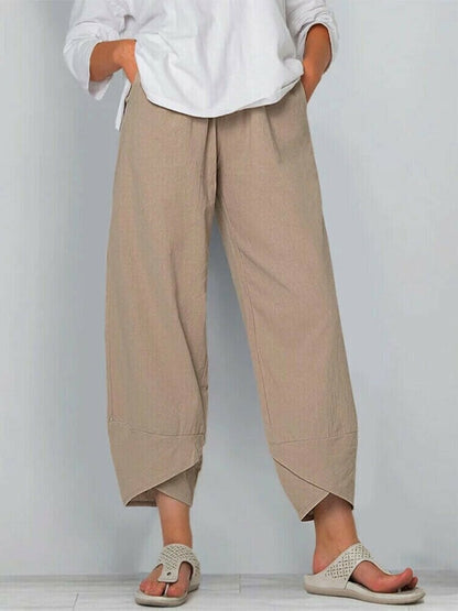 Vintage Asymmetrical Elastic Waist Pockets Pants