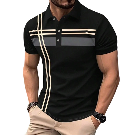 Men's Striped Short Sleeve Collared Top