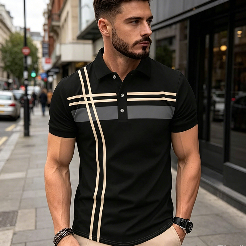 Men's Striped Short Sleeve Collared Top