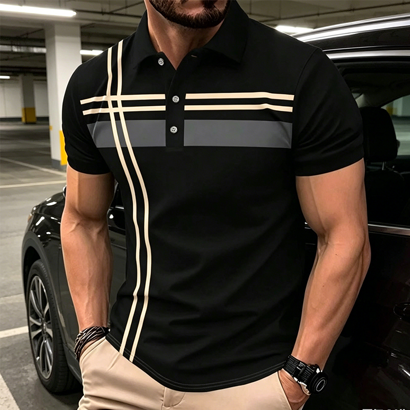 Men's Striped Short Sleeve Collared Top