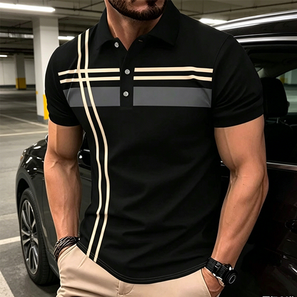 Men's Striped Short Sleeve Collared Top