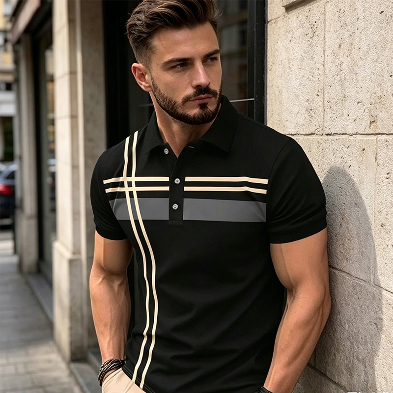 Men's Striped Short Sleeve Collared Top