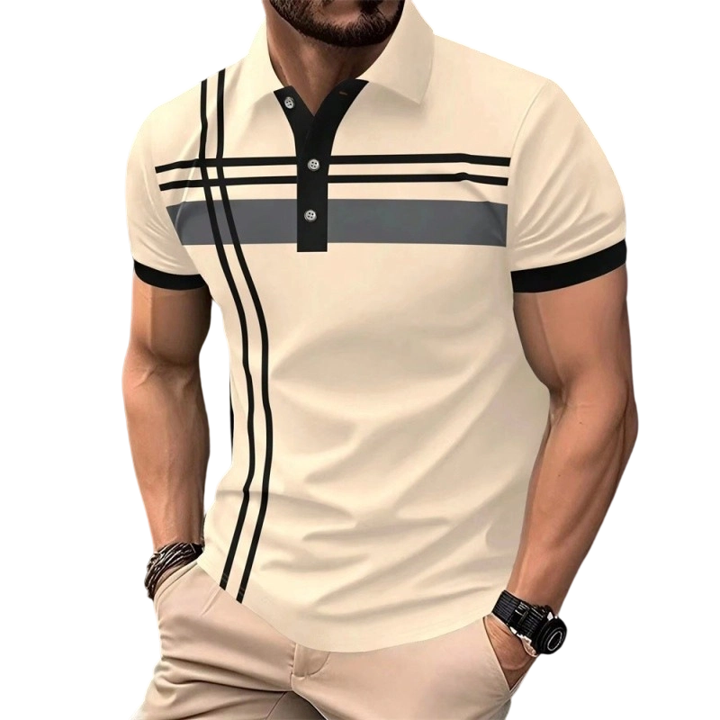 Men's Striped Short Sleeve Collared Top