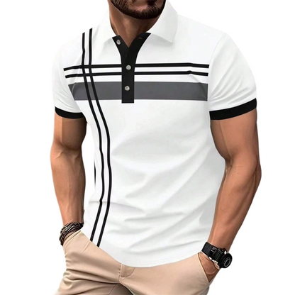 Men's Striped Short Sleeve Collared Top