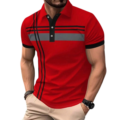 Men's Striped Short Sleeve Collared Top